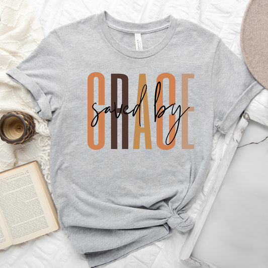 Saved By Grace Cursive | Short Sleeve Crew Neck