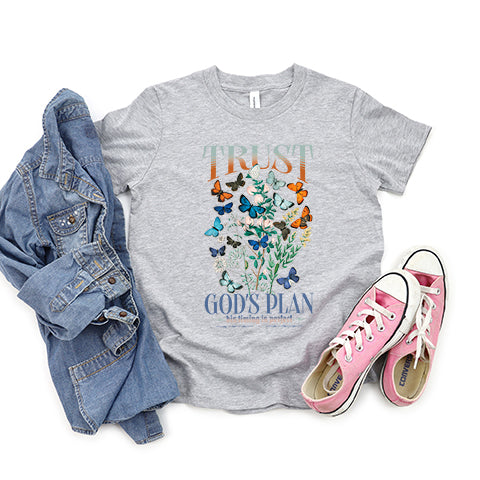 Trust God's Plans Butterflies Youth Short Sleeve Crew