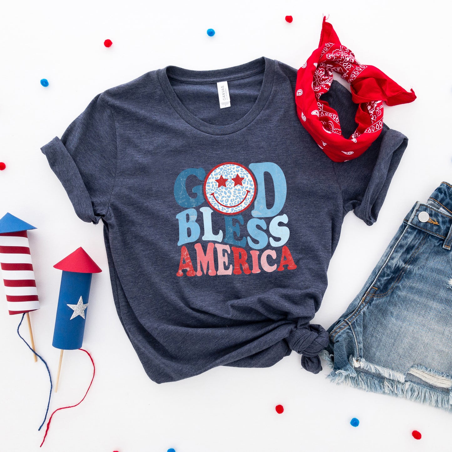 God Bless America Smiley | Short Sleeve Crew Neck