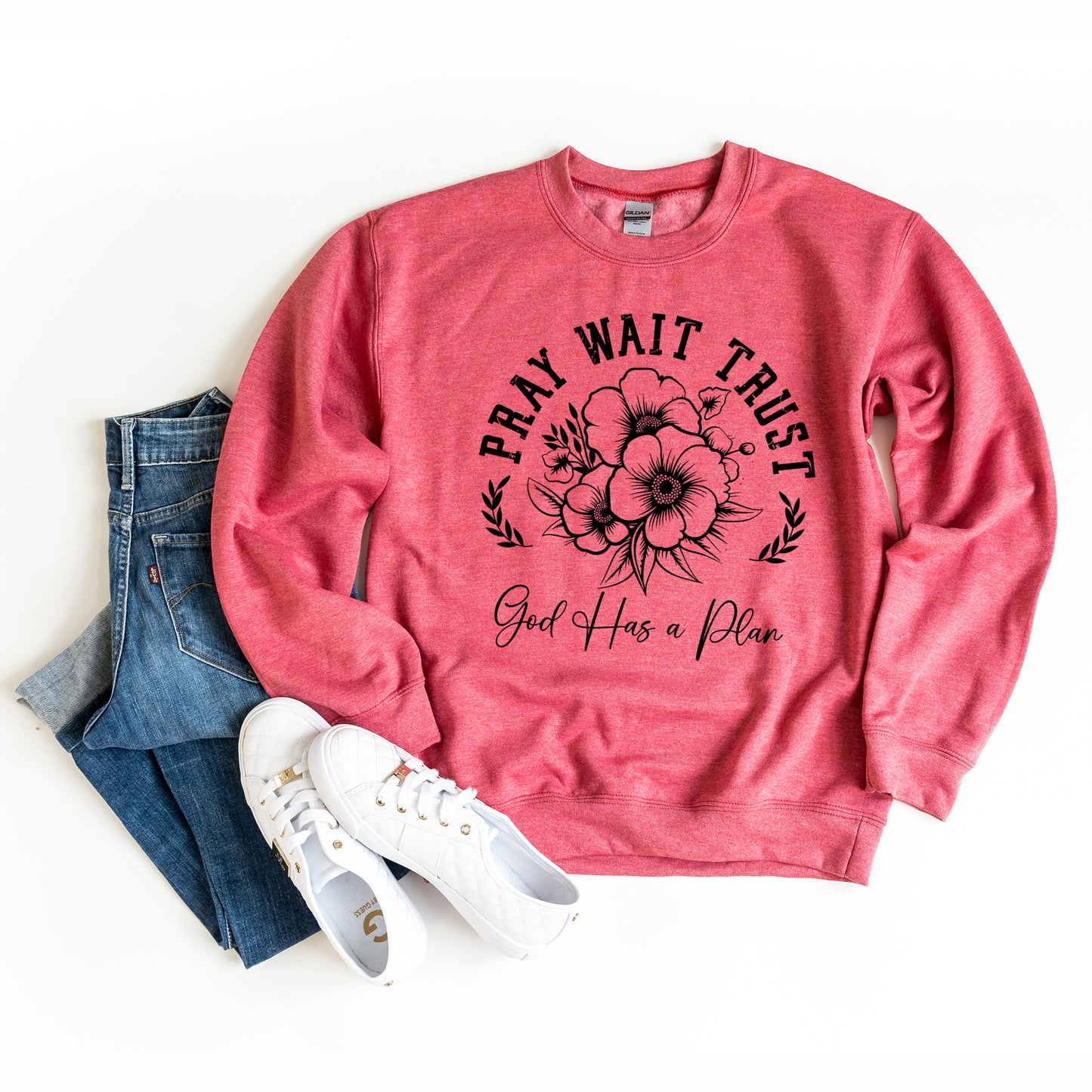 Pray Wait Trust Flowers | Graphic Sweatshirt