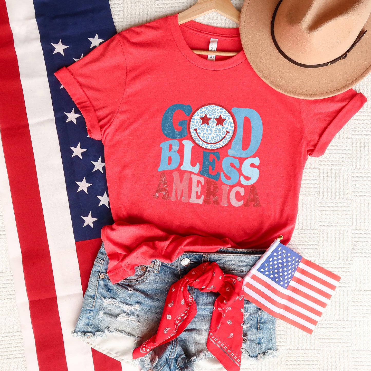 God Bless America Smiley | Short Sleeve Crew Neck