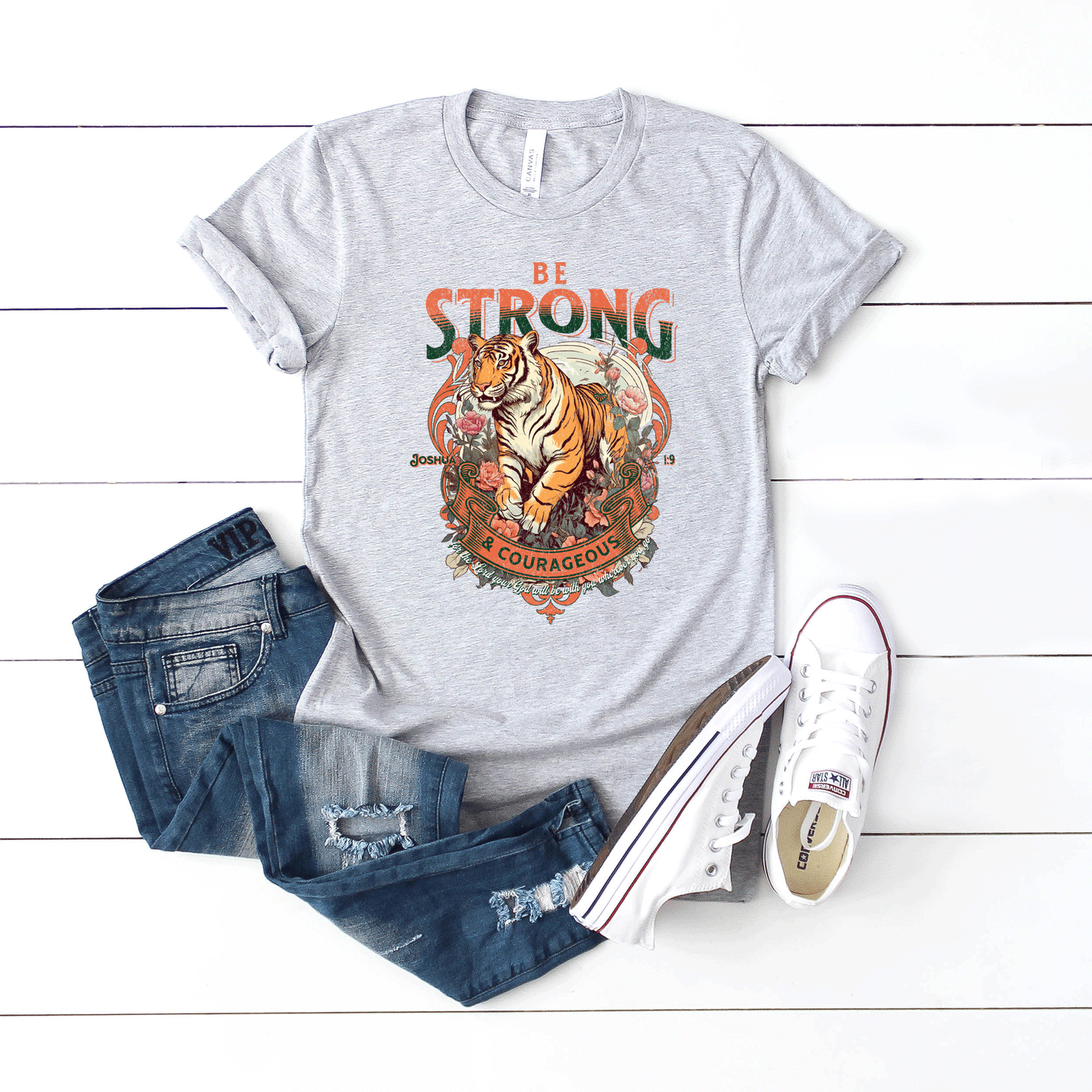 Be Strong and Courageous Tiger | Short Sleeve Crew Neck