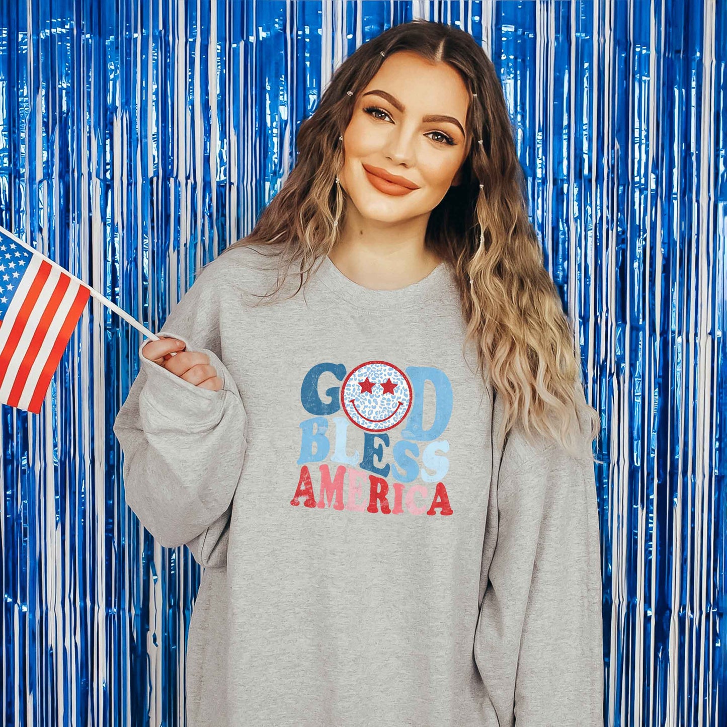 God Bless America Smiley | Sweatshirt