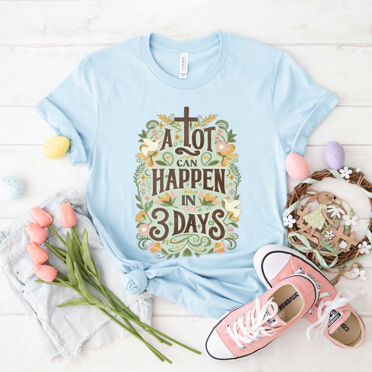 A Lot Can Happen In 3 Days Floral | Short Sleeve Crew Neck