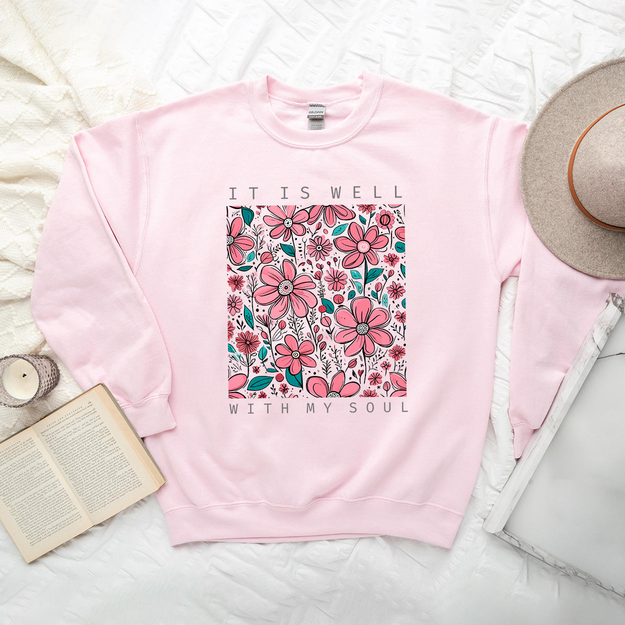 It Is Well Pink Flowers | Sweatshirt