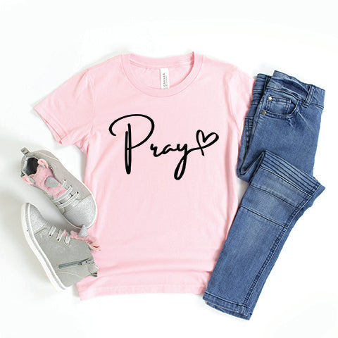 Pray Cursive Heart | Youth Short Sleeve Crew