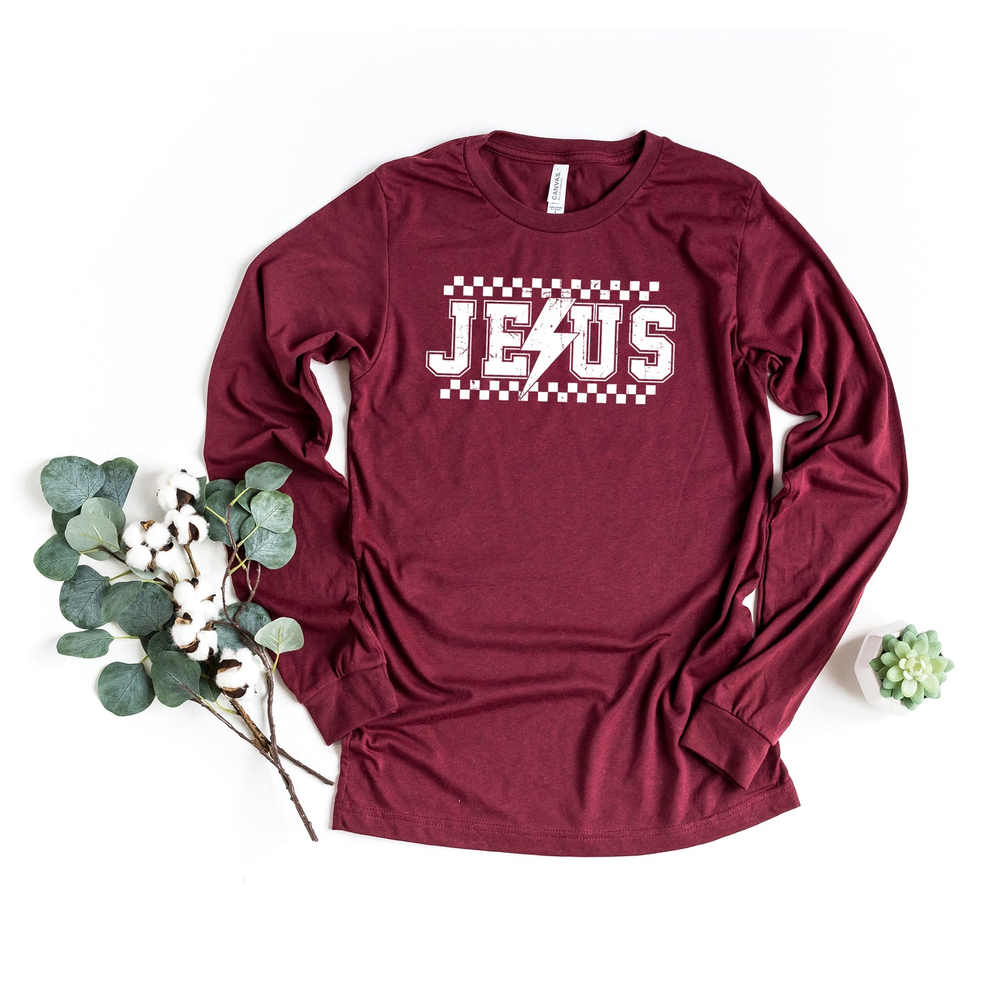 Jesus Checkered Bolt | Long Sleeve Crew Neck