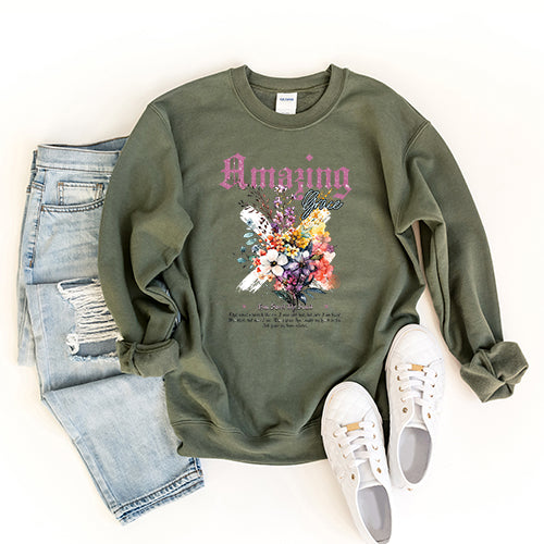 Amazing Grace Floral Bouquet | Graphic Sweatshirt