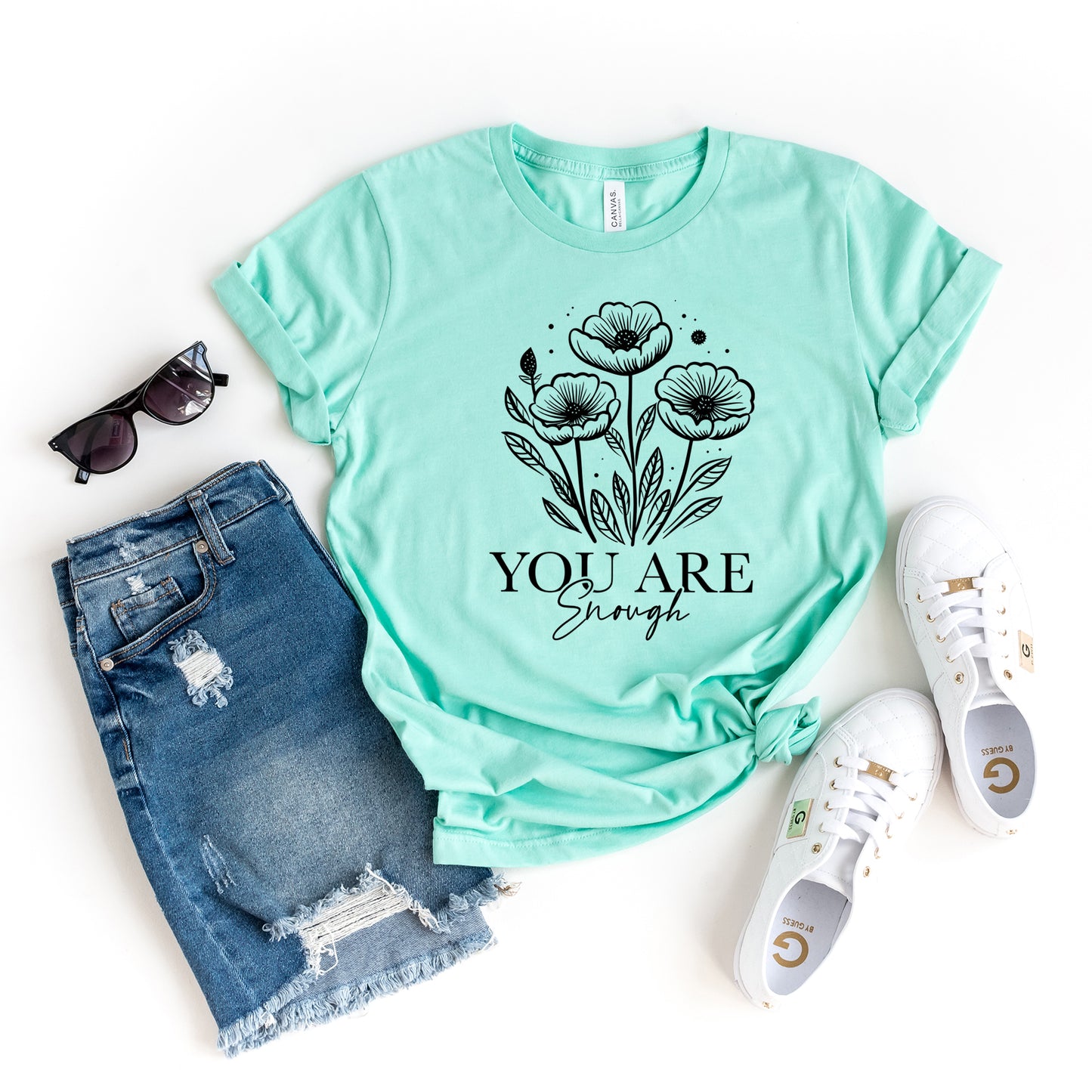 You Are Enough Floral | Short Sleeve Crew Neck