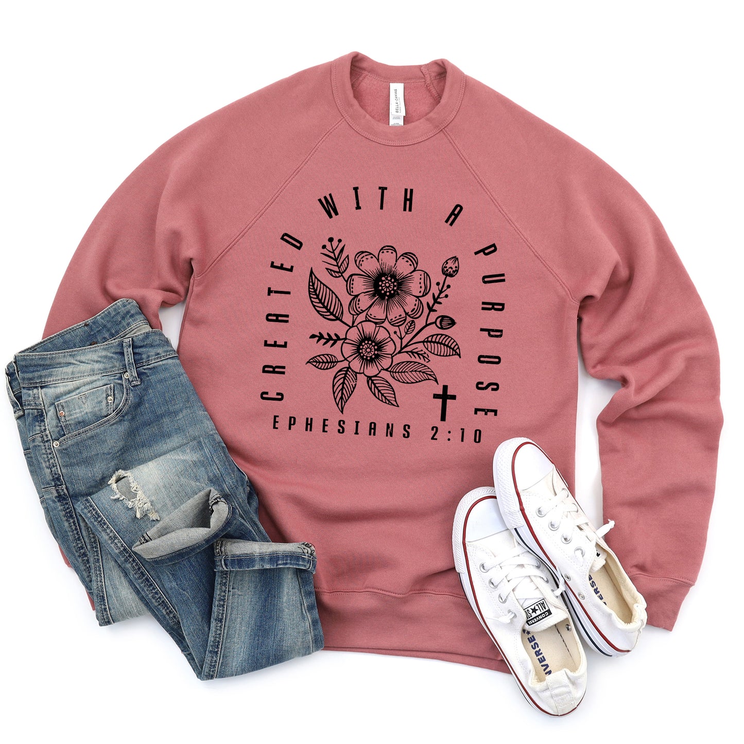 Created With A Purpose Floral | Bella Canvas Premium Sweatshirt