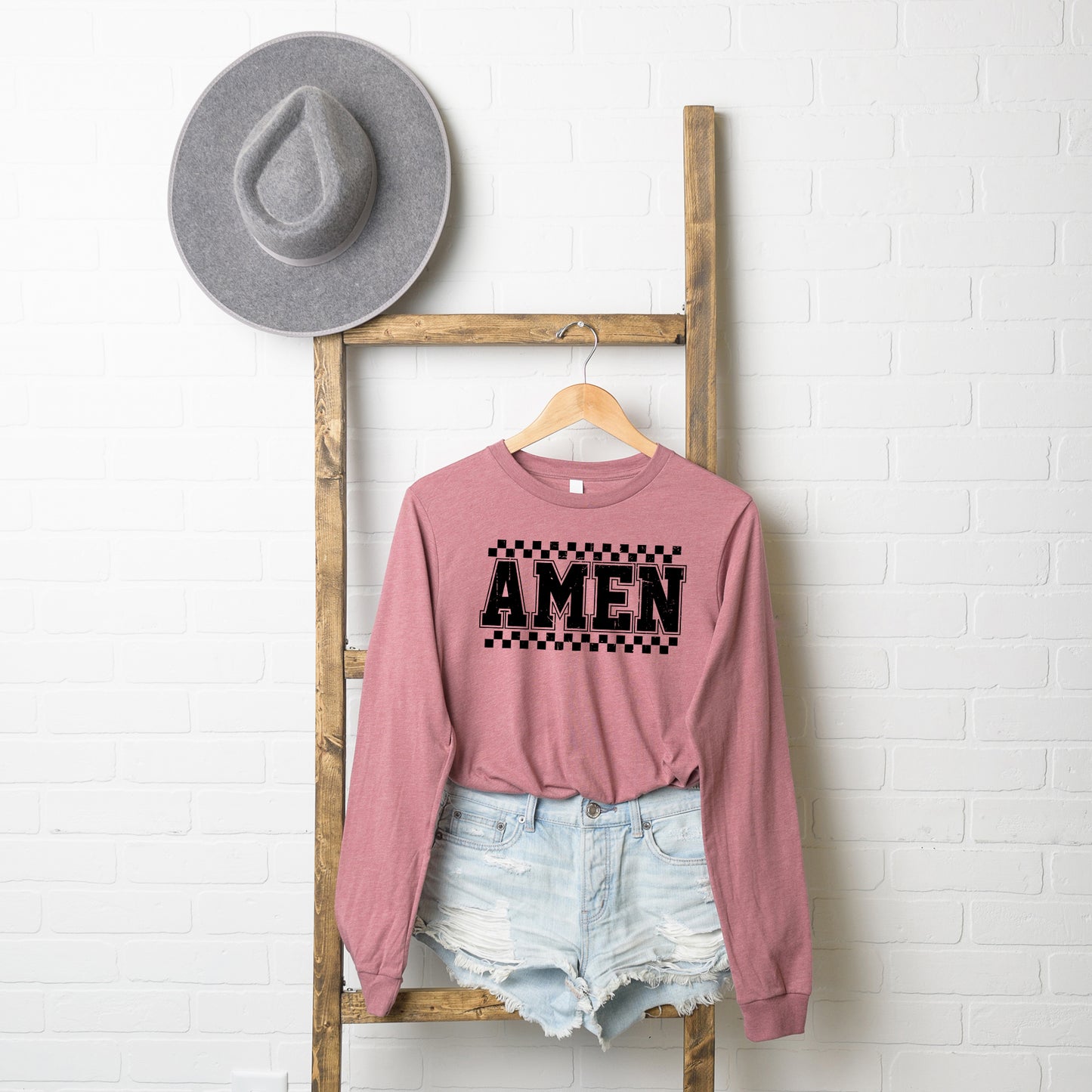 Amen Checkered | Long Sleeve Crew Neck