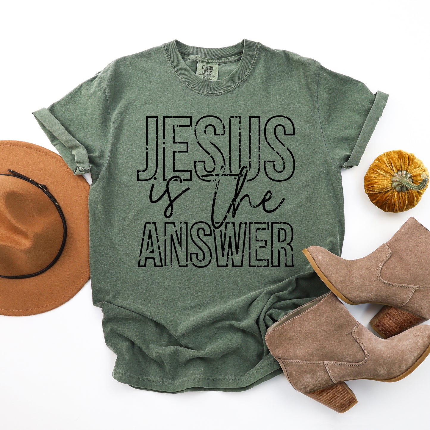 Jesus Is The Answer Block | Garment Dyed Tee