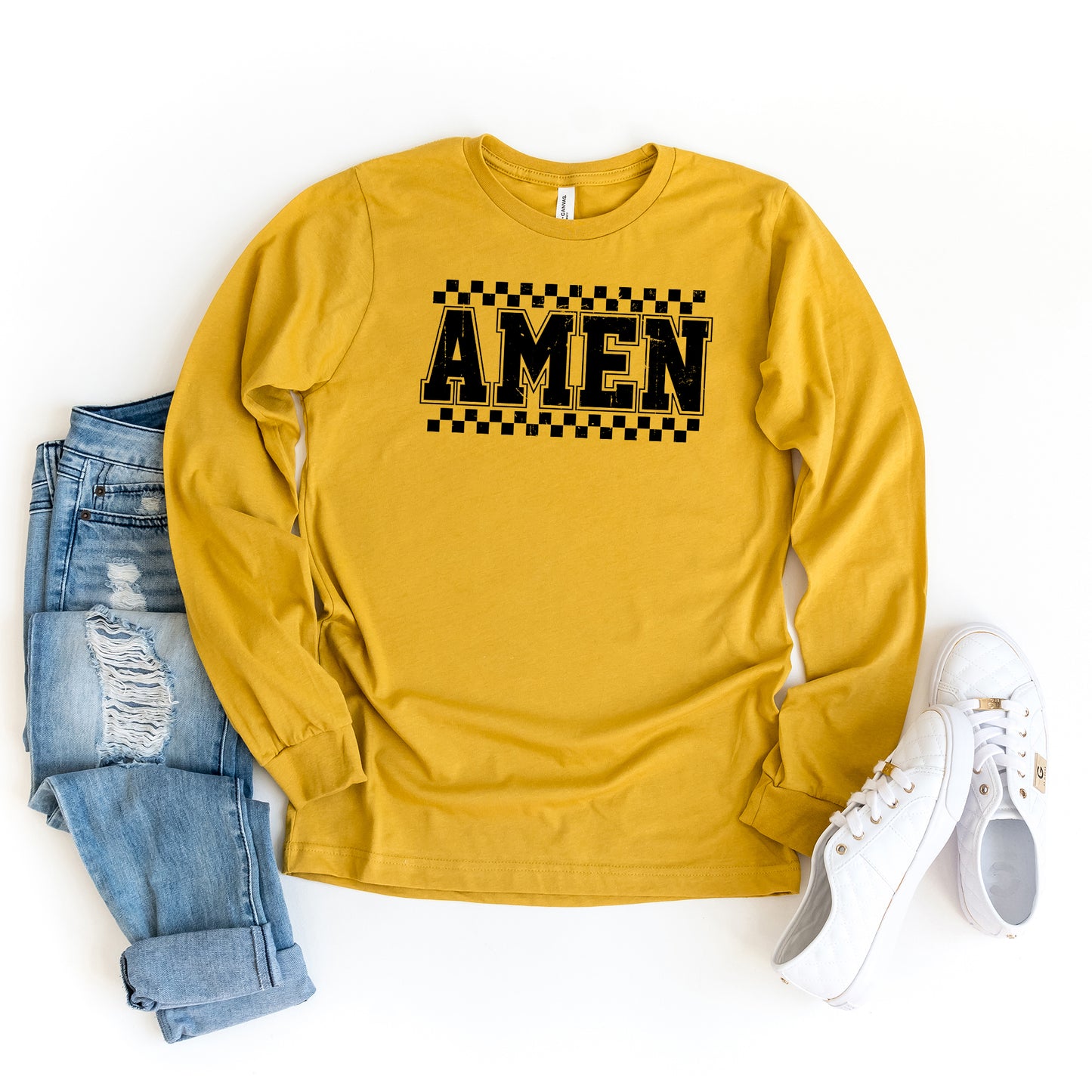 Amen Checkered | Long Sleeve Crew Neck