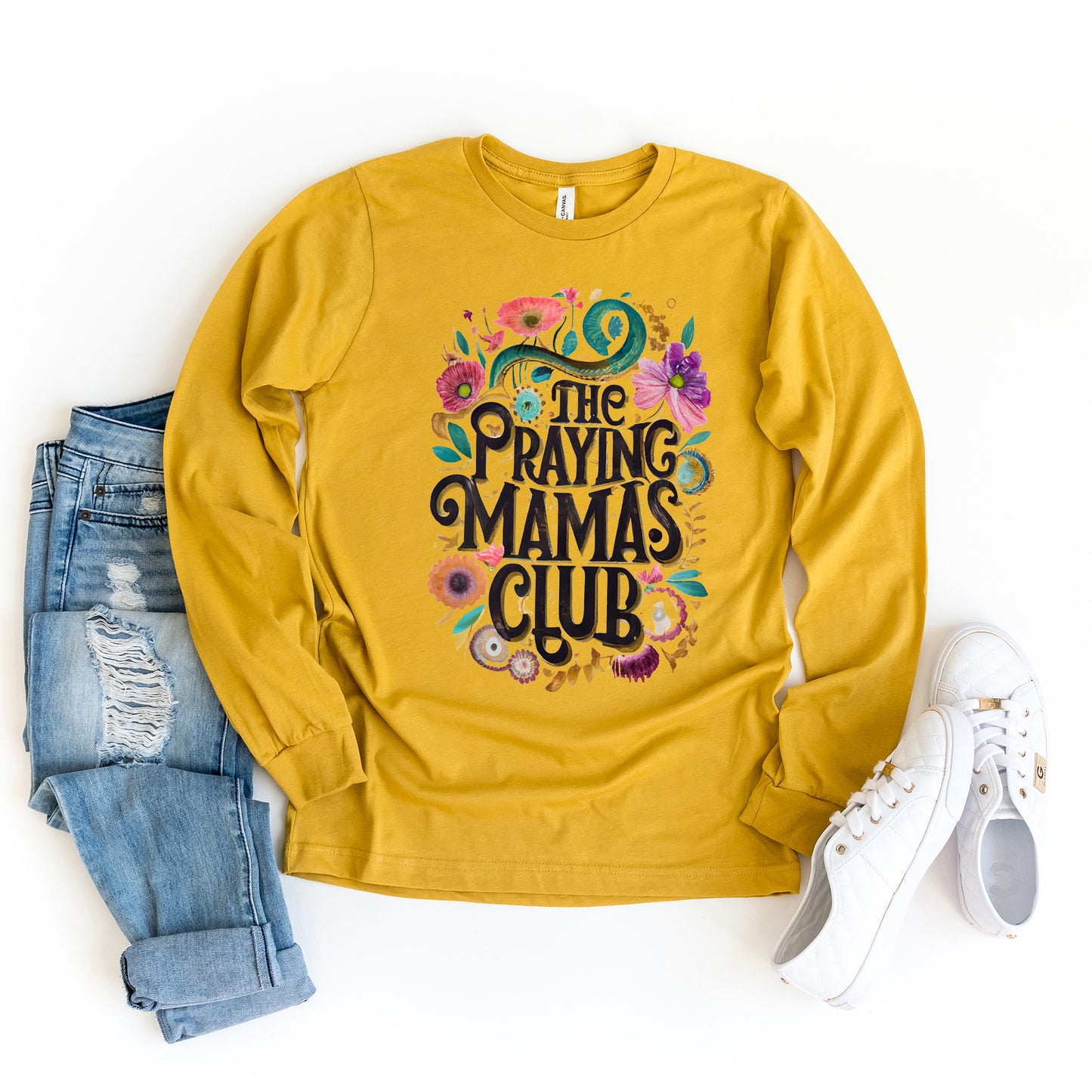 Praying Mama Club Floral | Long Sleeve Crew Neck