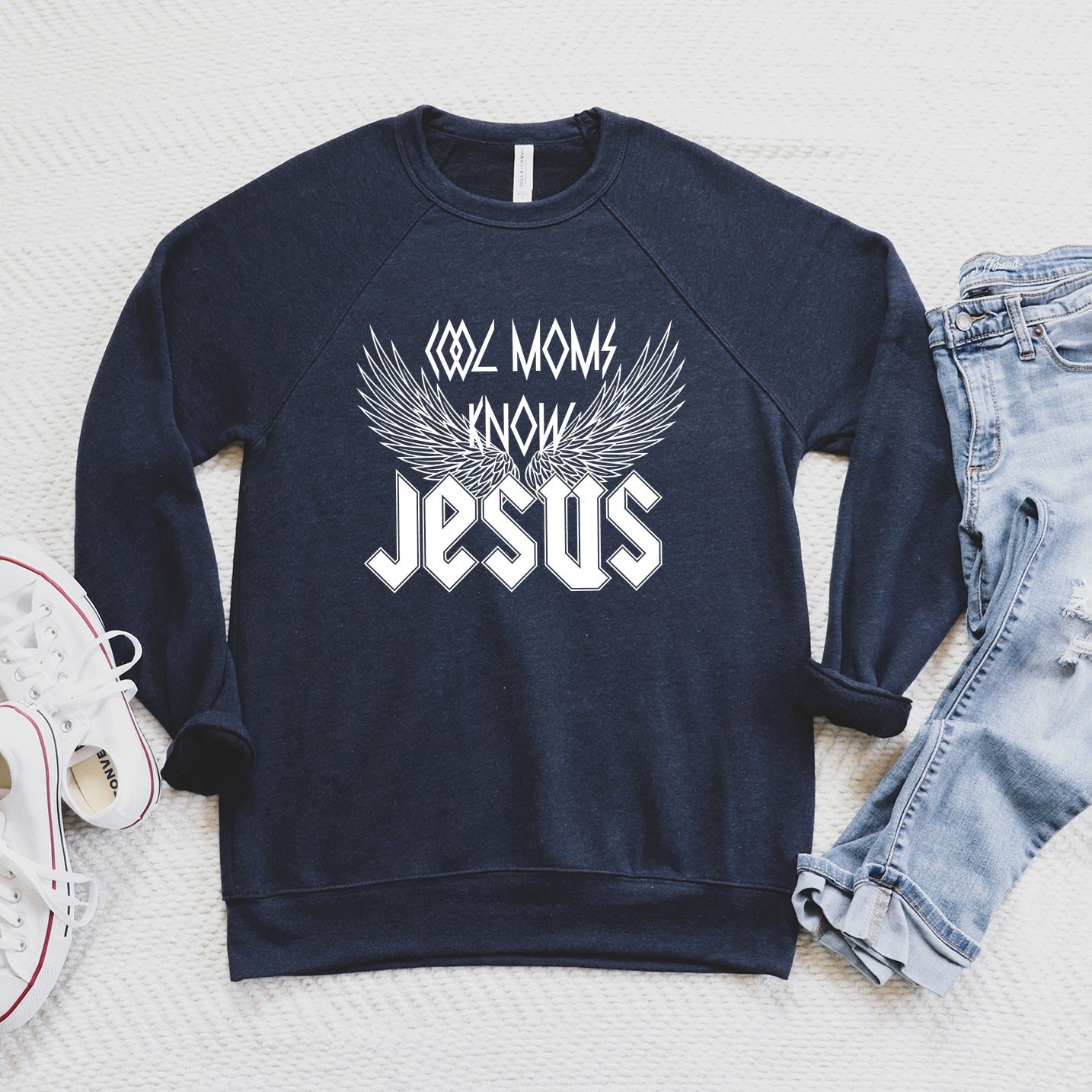 Cool Moms Know Jesus Wings | Bella Canvas Sweatshirt