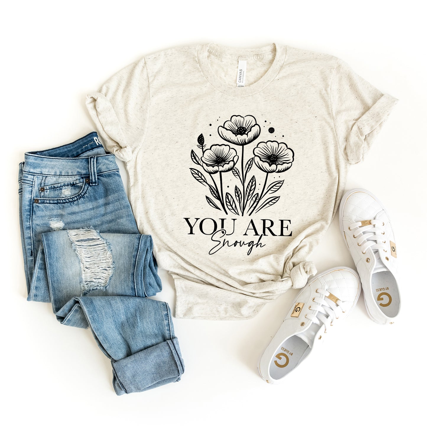 You Are Enough Floral | Short Sleeve Crew Neck