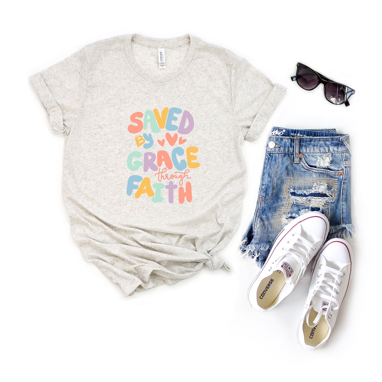 Saved By Grace Hearts | Short Sleeve Crew Neck