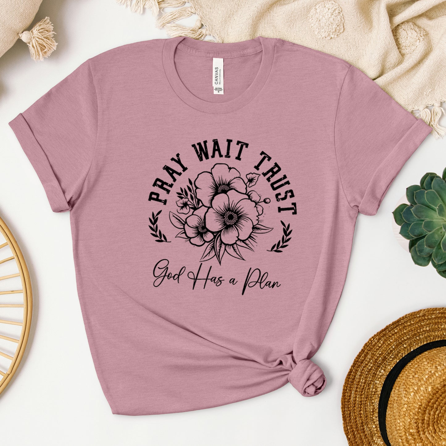 Pray Wait Trust Flowers | Short Sleeve Crew Neck