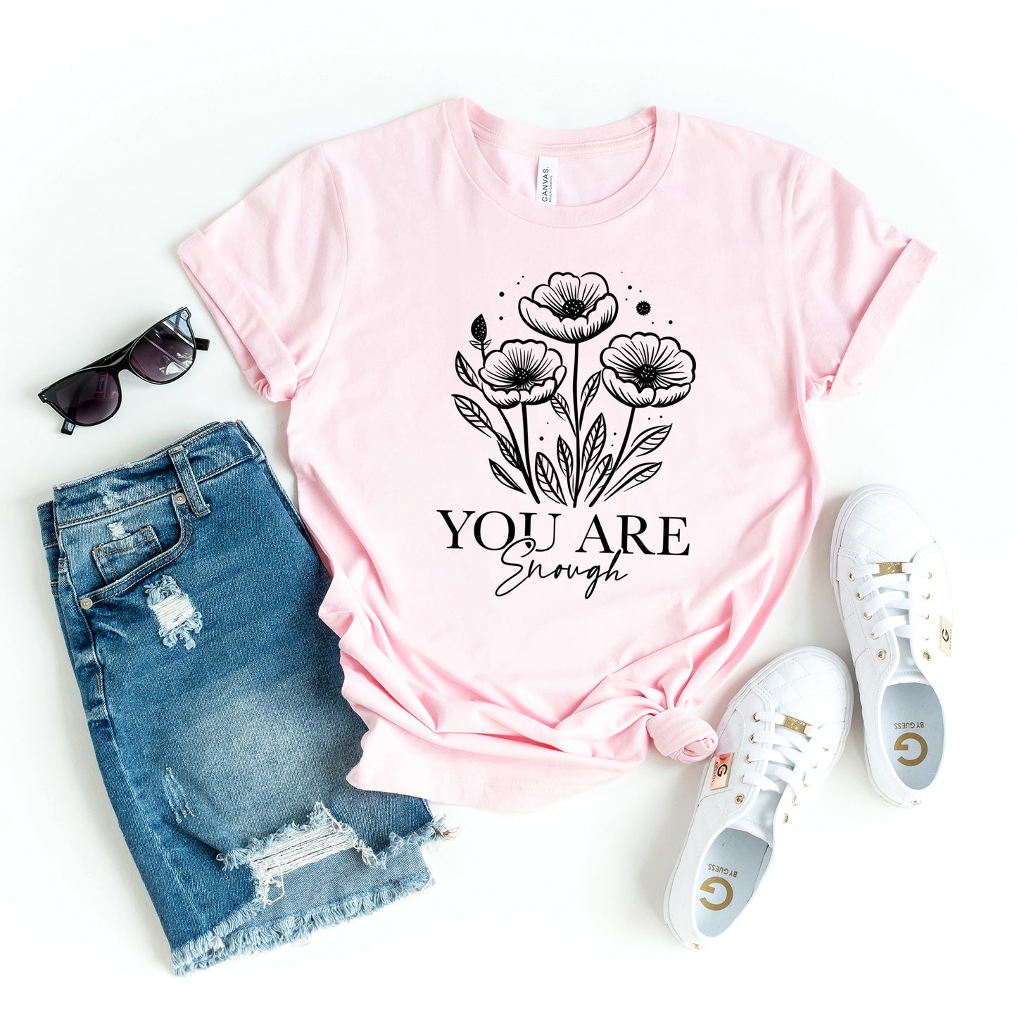 You Are Enough Floral | Short Sleeve Crew Neck