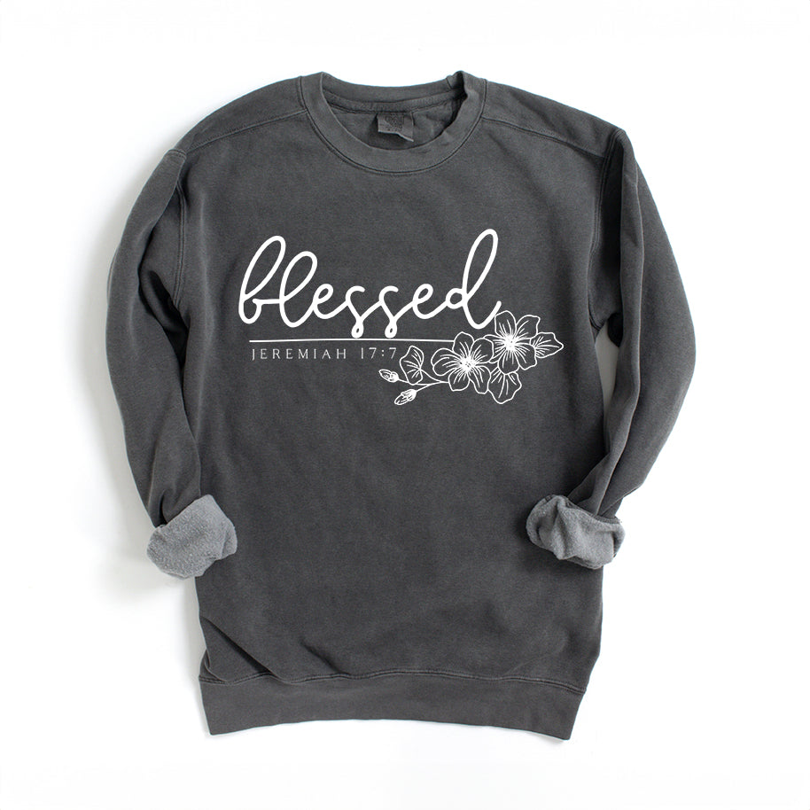 Blessed Scripture Floral | Garment Dyed Sweatshirt