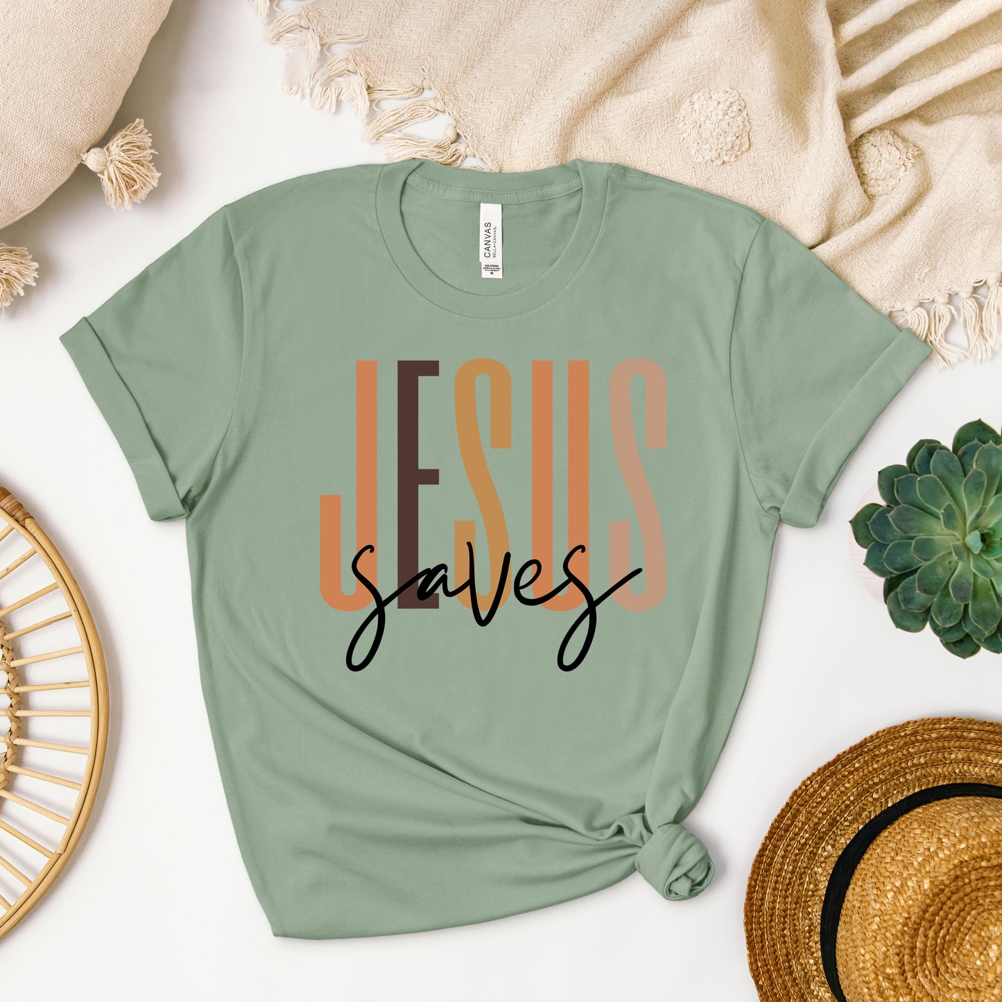 Jesus Saves Cursive | Short Sleeve Crew Neck