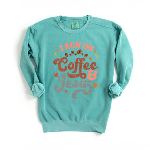 Coffee And Jesus Colorful | Garment Dyed Sweatshirt