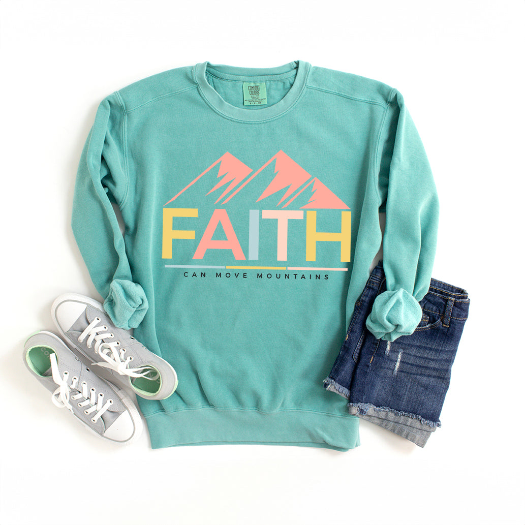 Bright Faith Can Move Mountains | Garment Dyed Sweatshirt