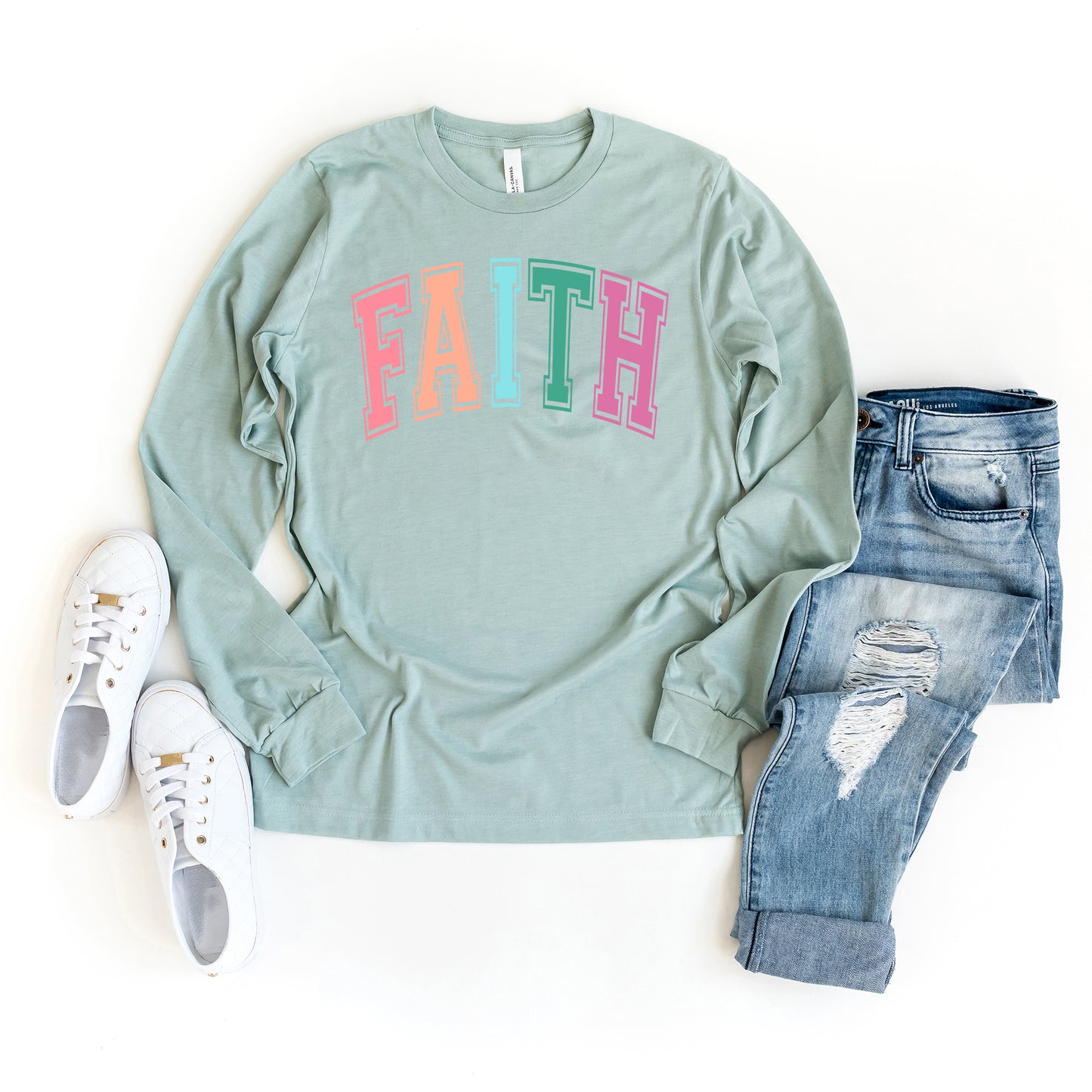 Faith Block Colorful | Long Sleeve Crew Neck