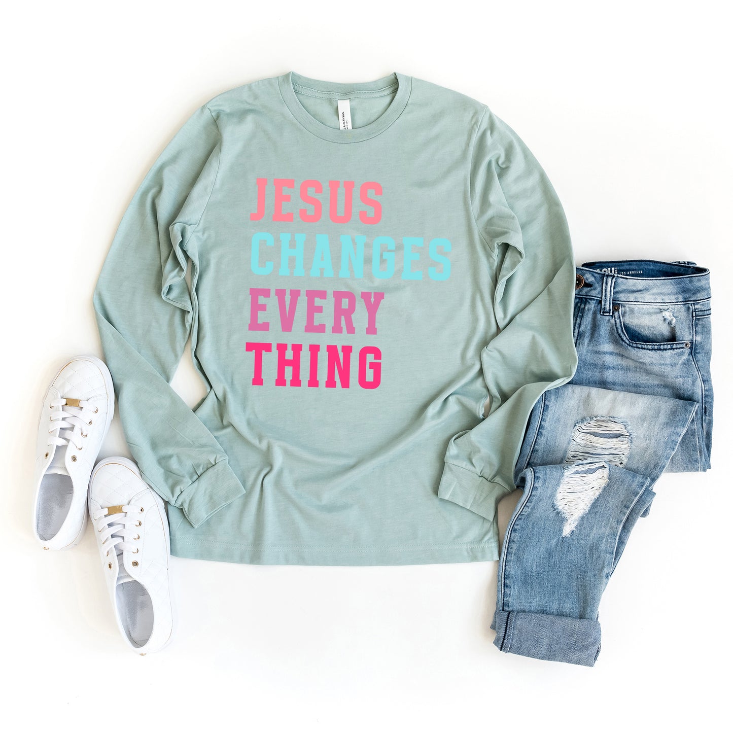 Jesus Changes Block Colorful | Long Sleeve Crew Neck