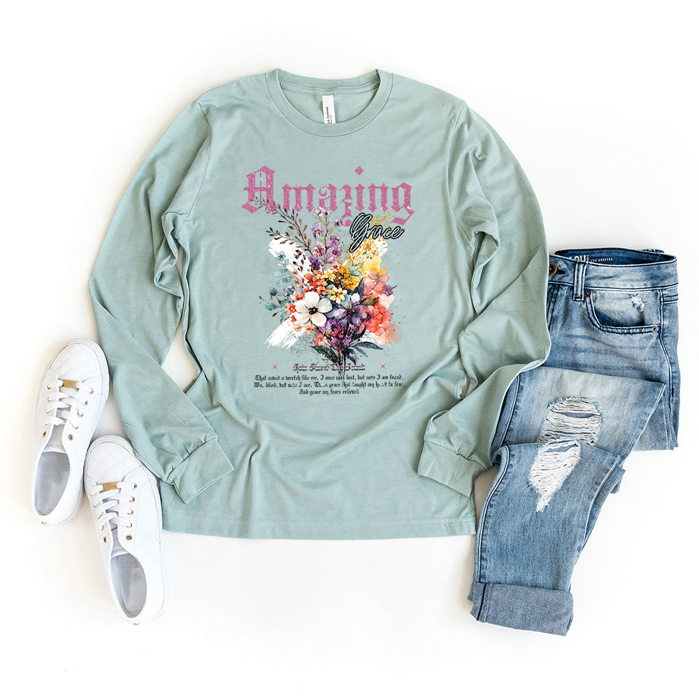 Amazing Grace Floral Bouquet | Long Sleeve Crew Neck