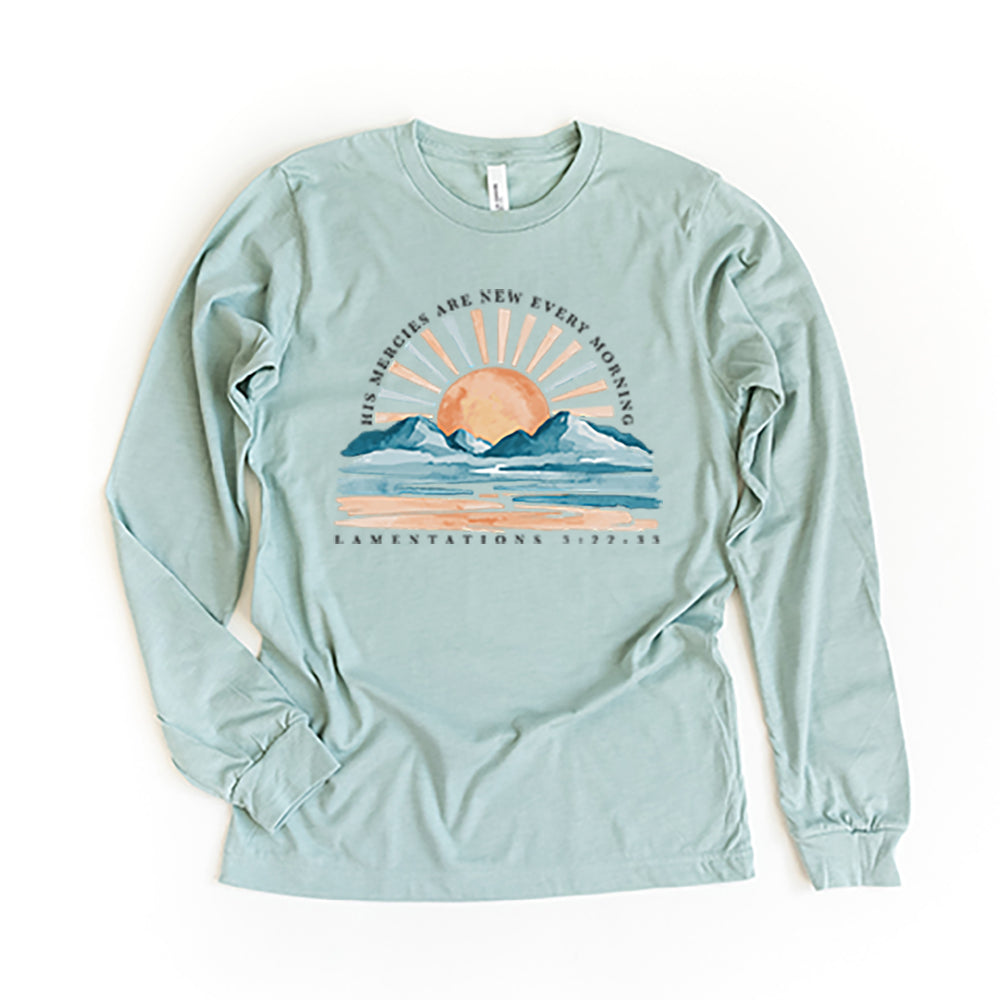 His Mercies Are New Watercolor | Long Sleeve Crew Neck