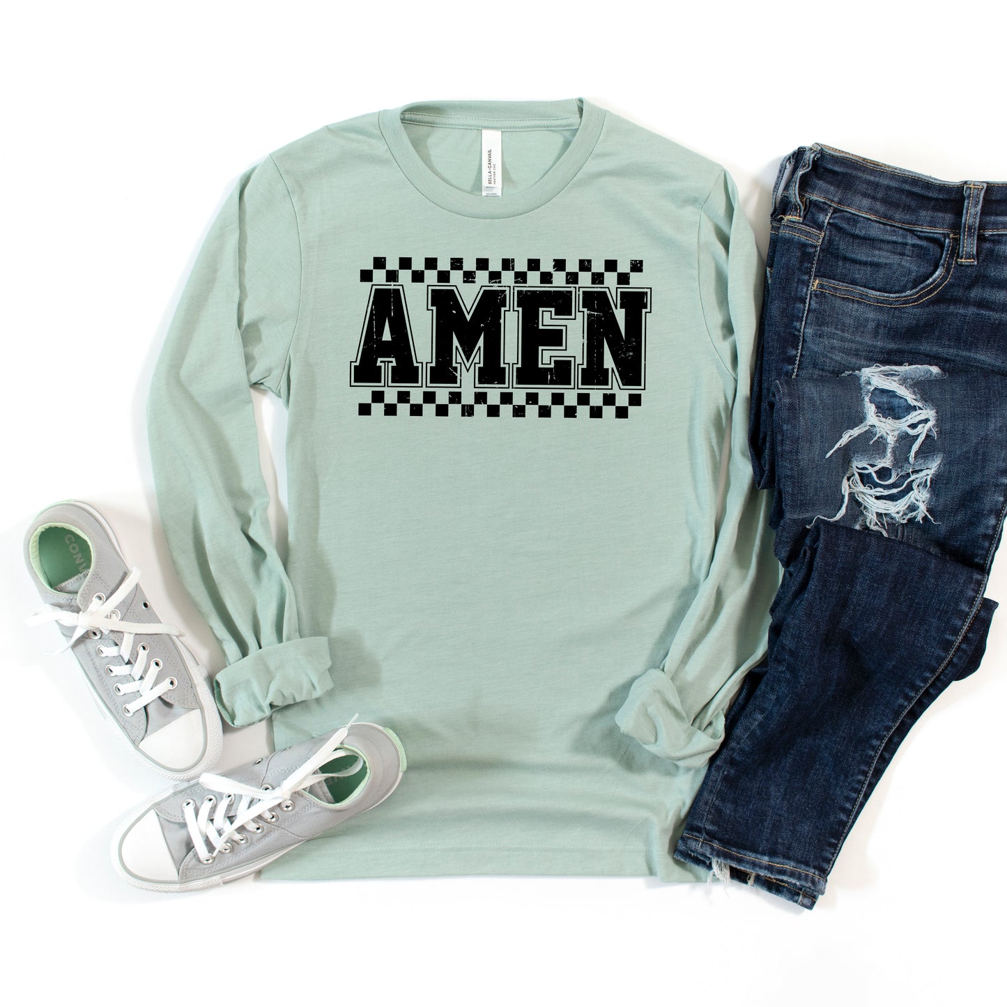 Amen Checkered | Long Sleeve Crew Neck