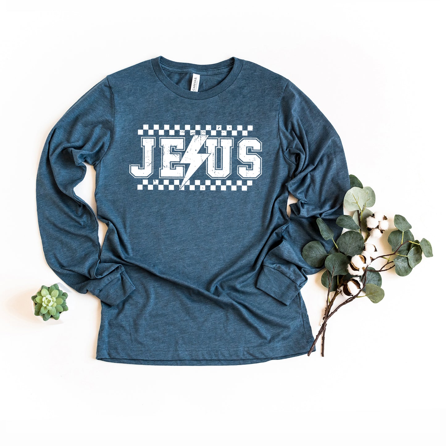 Jesus Checkered Bolt | Long Sleeve Crew Neck