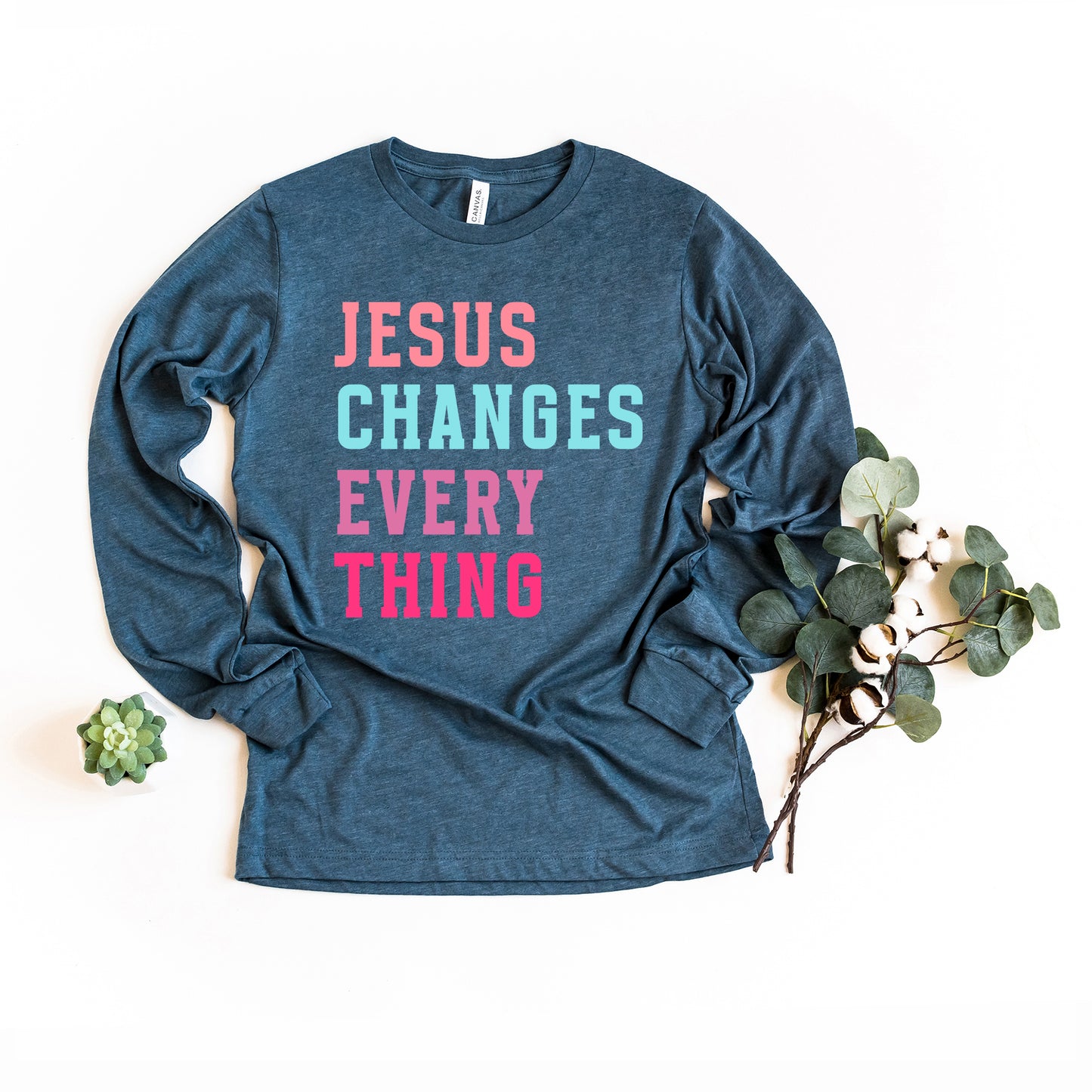 Jesus Changes Block Colorful | Long Sleeve Crew Neck