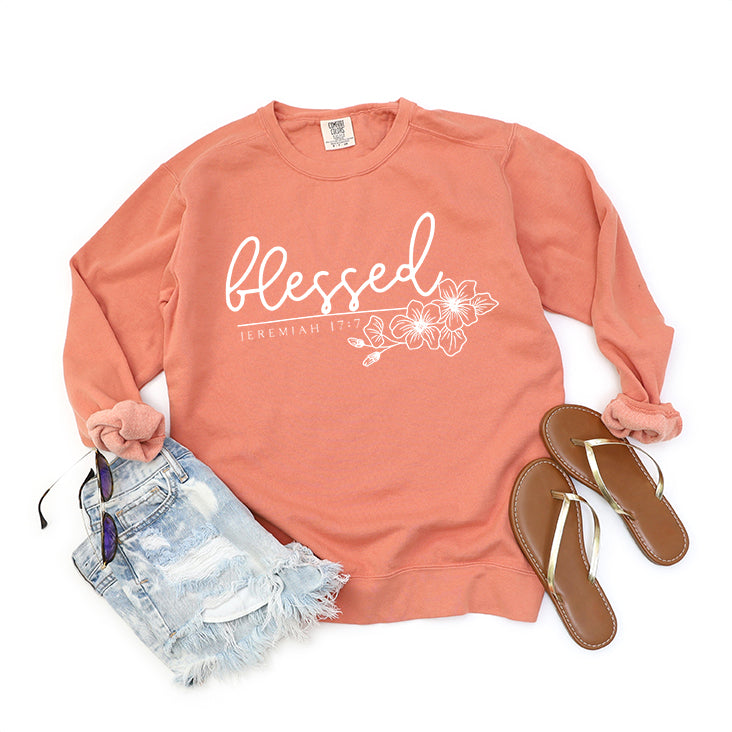 Blessed Scripture Floral | Garment Dyed Sweatshirt