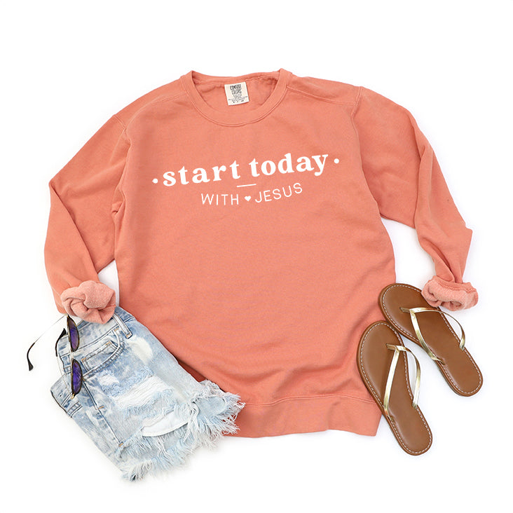 Start Today With Jesus Heart | Garment Dyed Sweatshirt