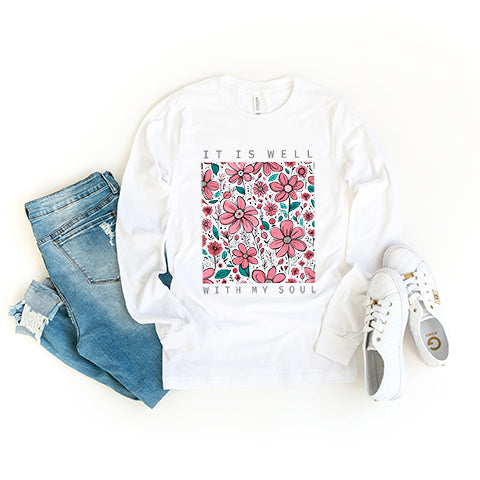 It Is Well Pink Flowers | Long Sleeve Crew Neck