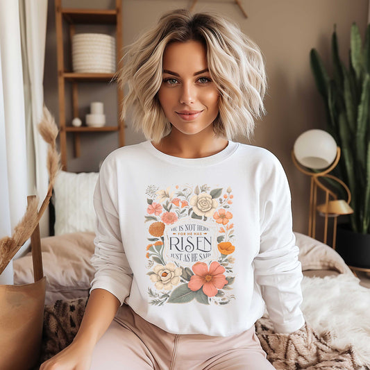 He Has Risen Distressed Floral | Long Sleeve Crew Neck
