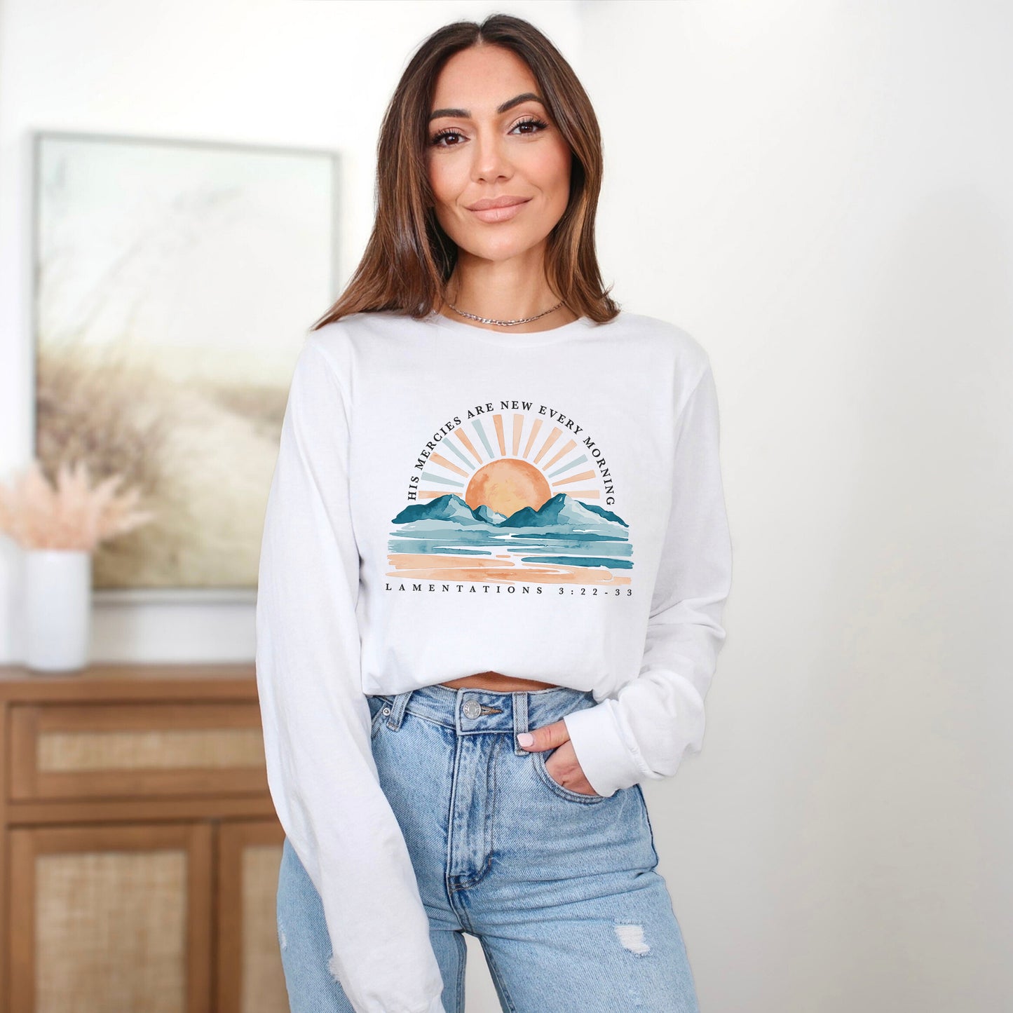 His Mercies Are New Watercolor | Long Sleeve Crew Neck