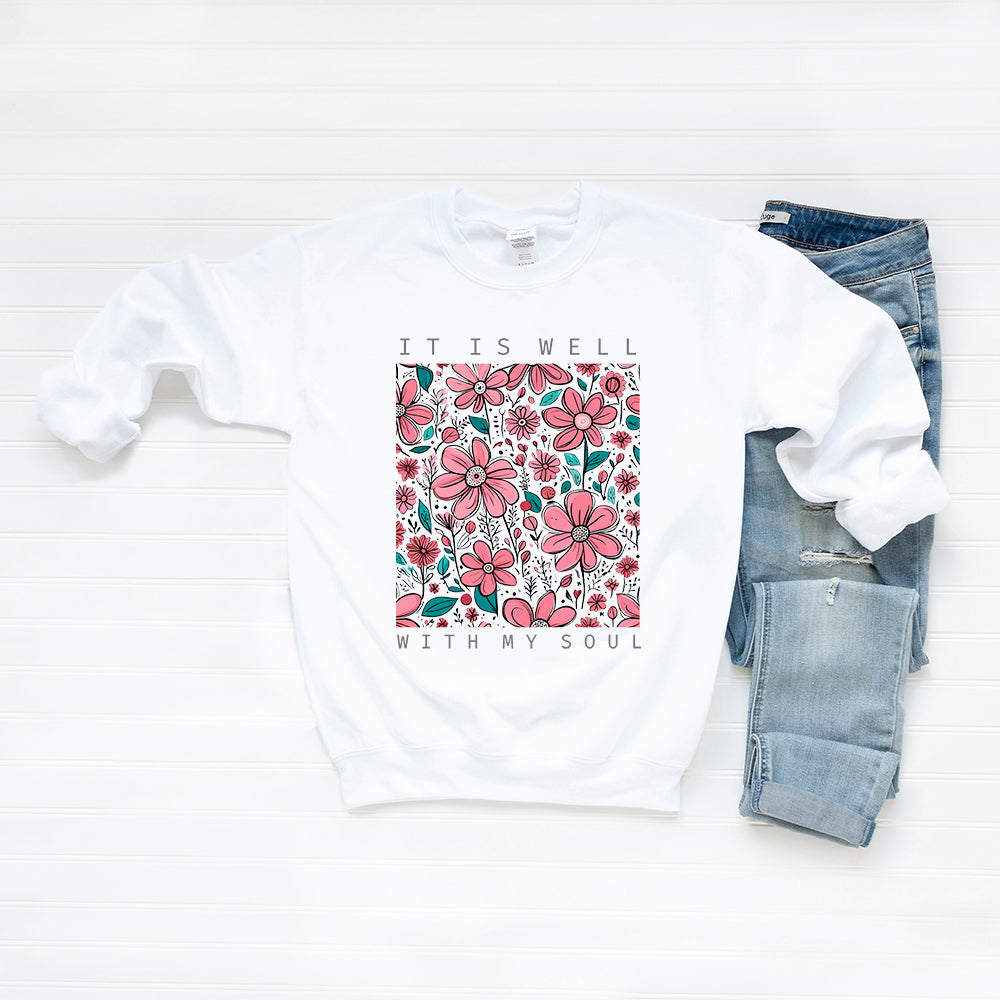 It Is Well Pink Flowers | Sweatshirt