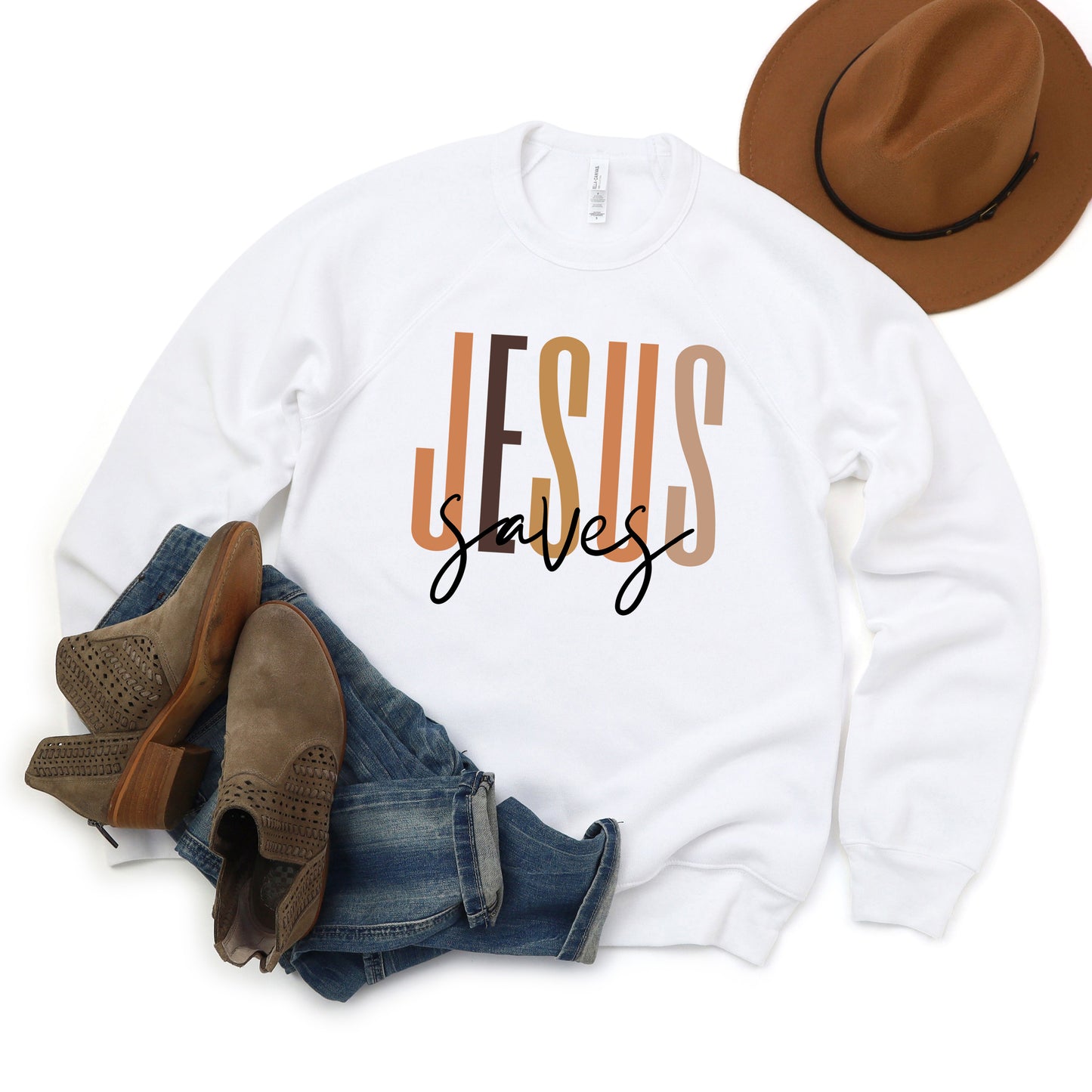 Jesus Saves Cursive | Bella Canvas Sweatshirt
