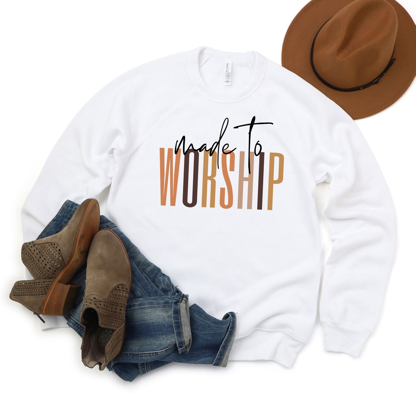 Made To Worship Cursive | Bella Canvas Sweatshirt