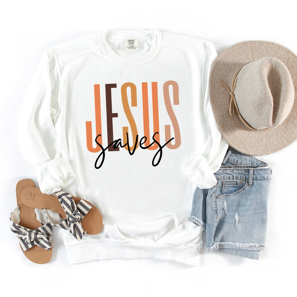 Jesus Saves Cursive | Garment Dyed Sweatshirt