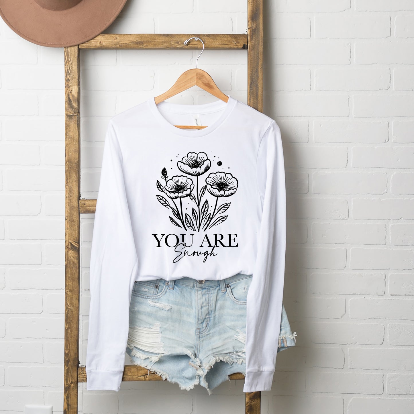 You Are Enough Floral | Long Sleeve Crew Neck