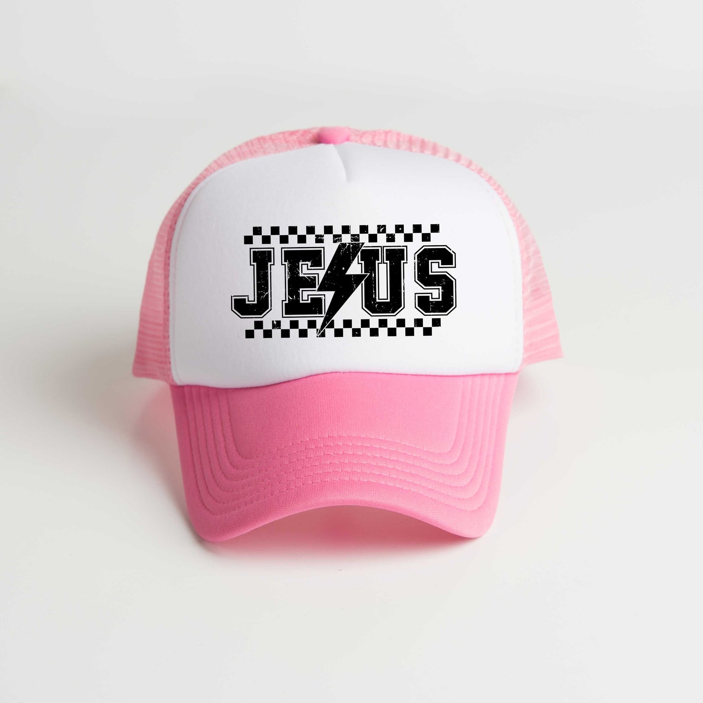 Jesus Checkered Bolt | Foam Trucker Hat