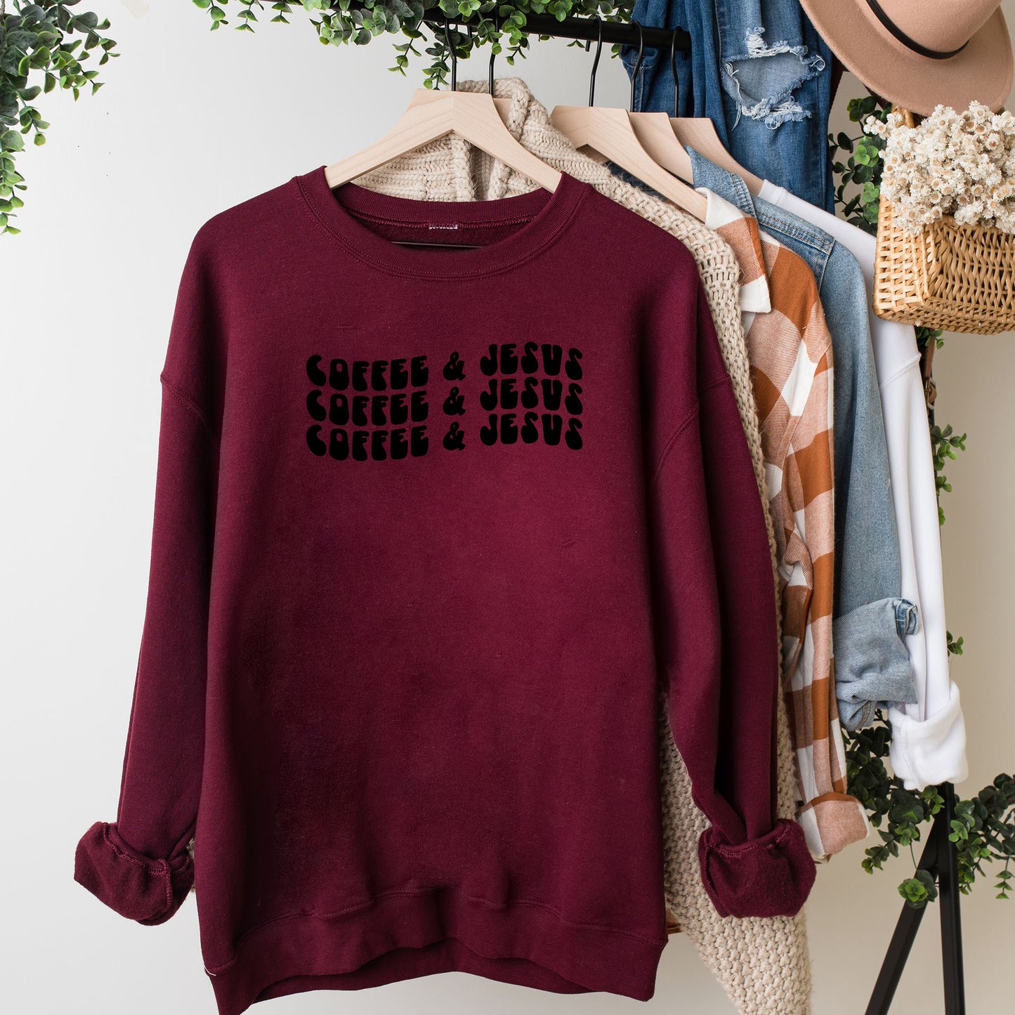 Coffee And Jesus Stacked Wavy | Sweatshirt
