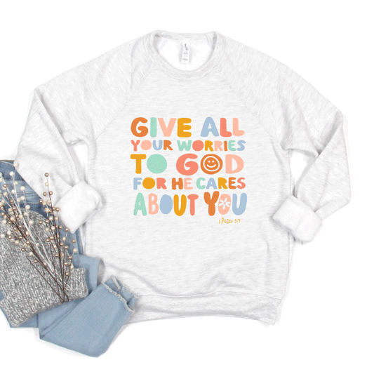 All Your Worries To God Smiley Face | Bella Canvas Premium Sweatshirt