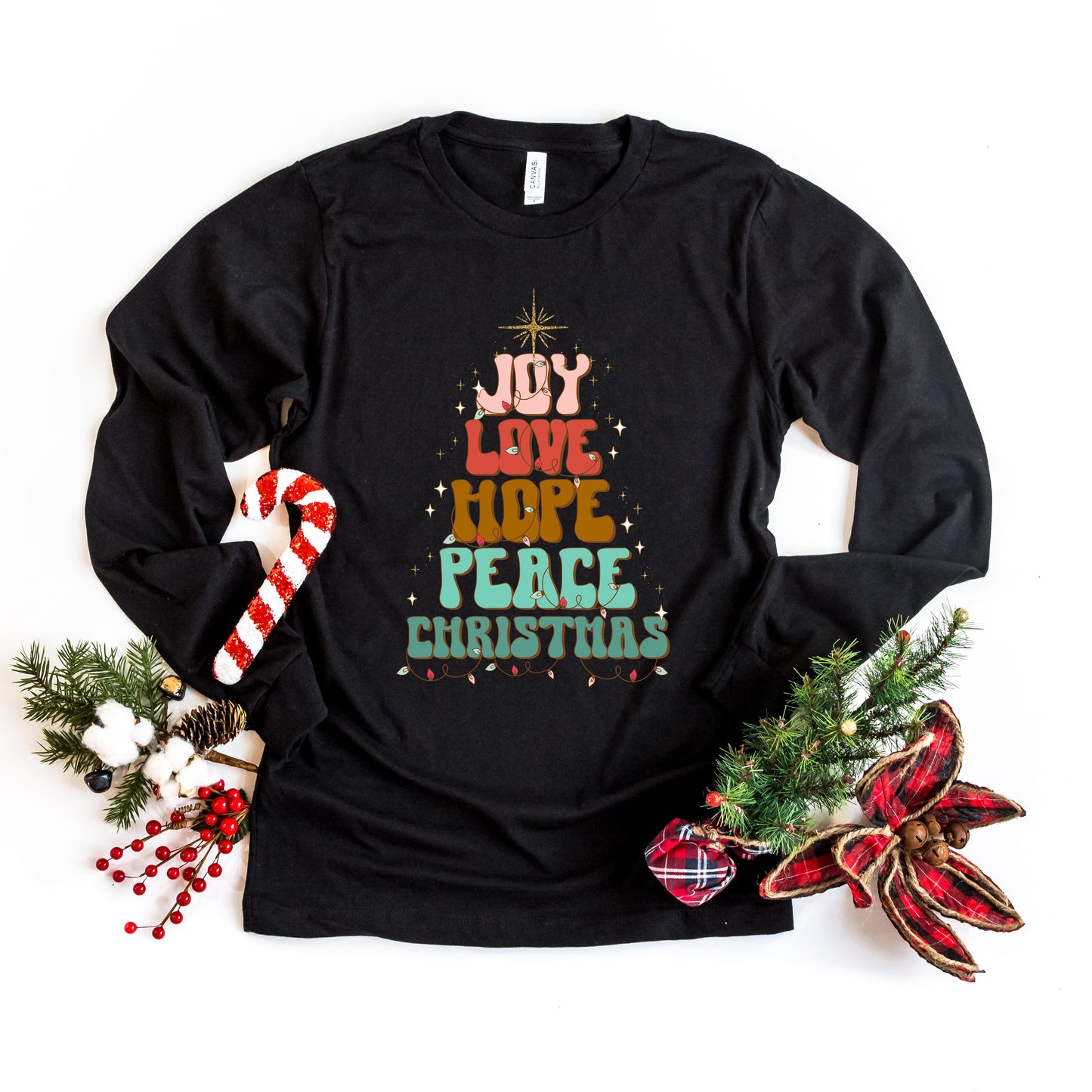 Joy Love Hope Peace Christmas Tree | Long Sleeve Crew Neck