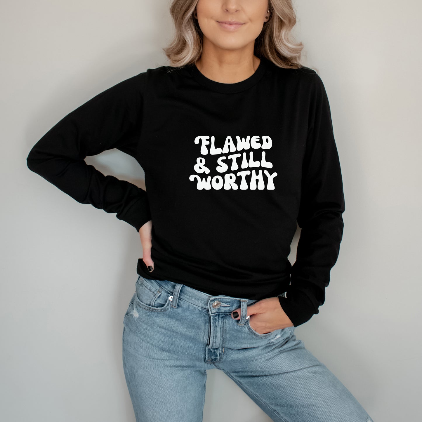 Retro Flawed And Still Worthy | Long Sleeve Crew Neck