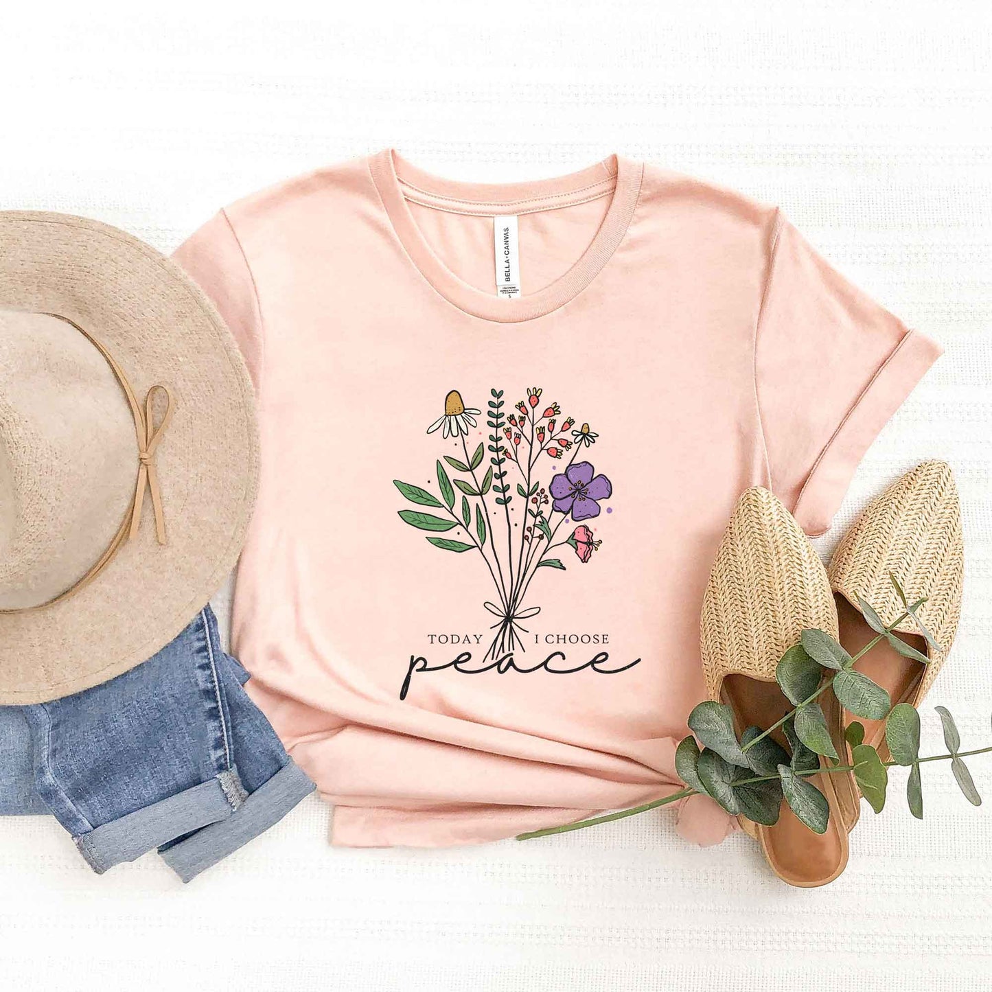 Today I Choose Peace Flowers | Short Sleeve Crew Neck